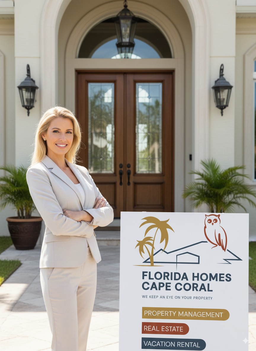 Woman in front of a house in florida